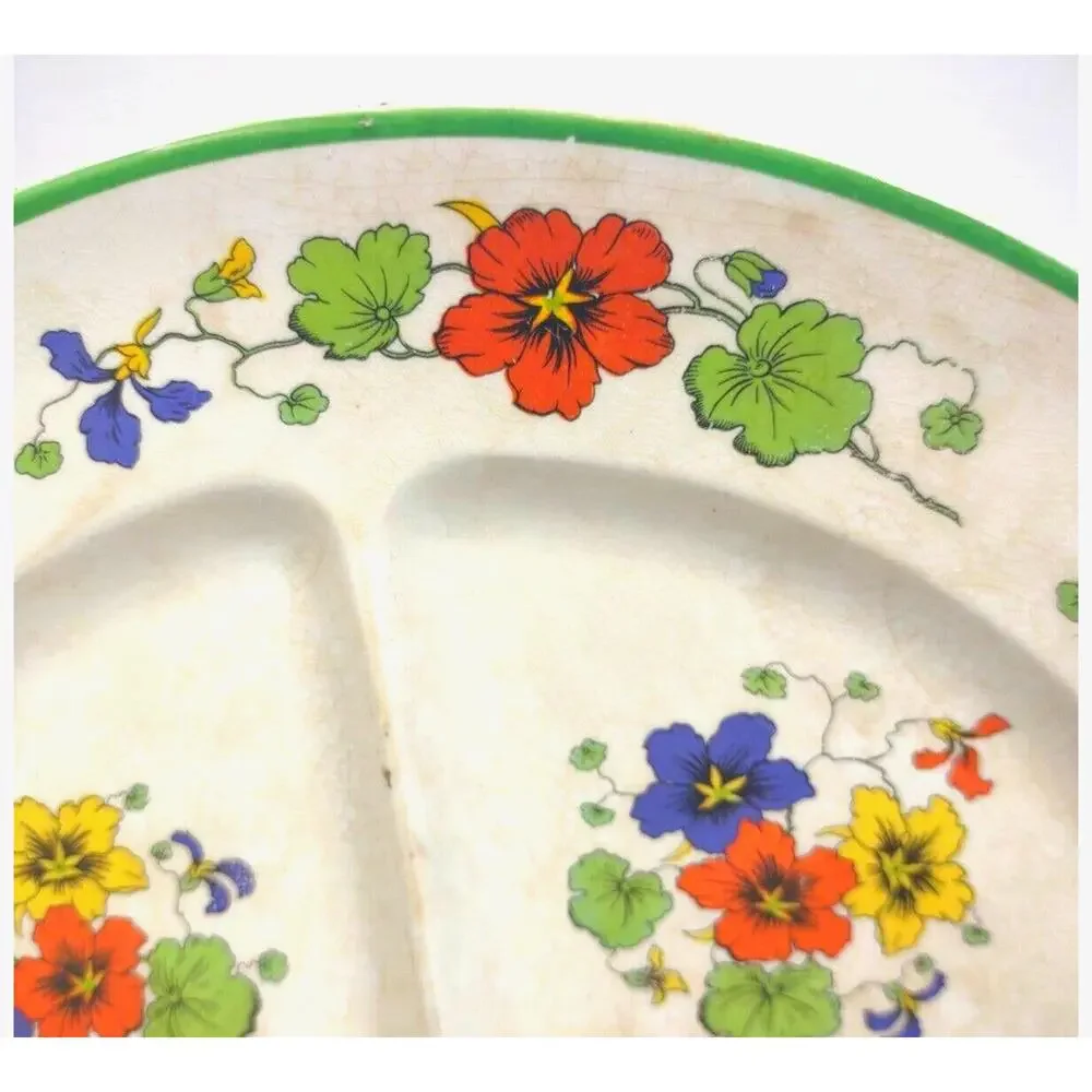 Antique CC Thompson Madison Divided Split Plate Or Grill Plate Floral 10” Wide